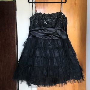 Black ruffle beaded semi formal dress